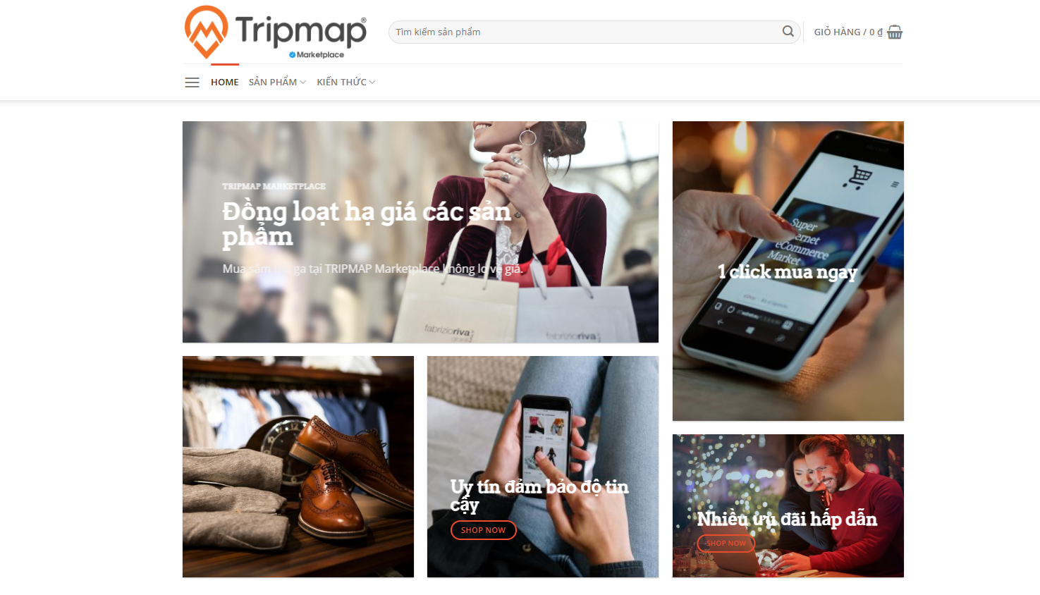 Trang chủ Tripmap Marketplace với đa dạng hàng hóa và mẫu mã